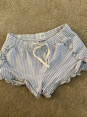 GAP Light Blue and White Striped High Waist Ruffle Shorts